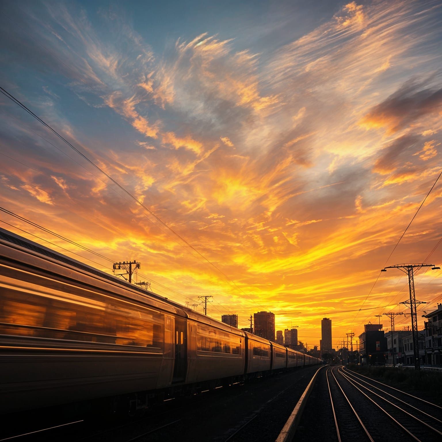 Wistful Autumn Train Silhouette Against Vibrant Sky