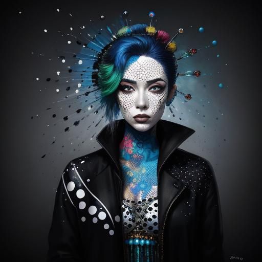 Woman with Peacock Feathers in Graffiti Art Style