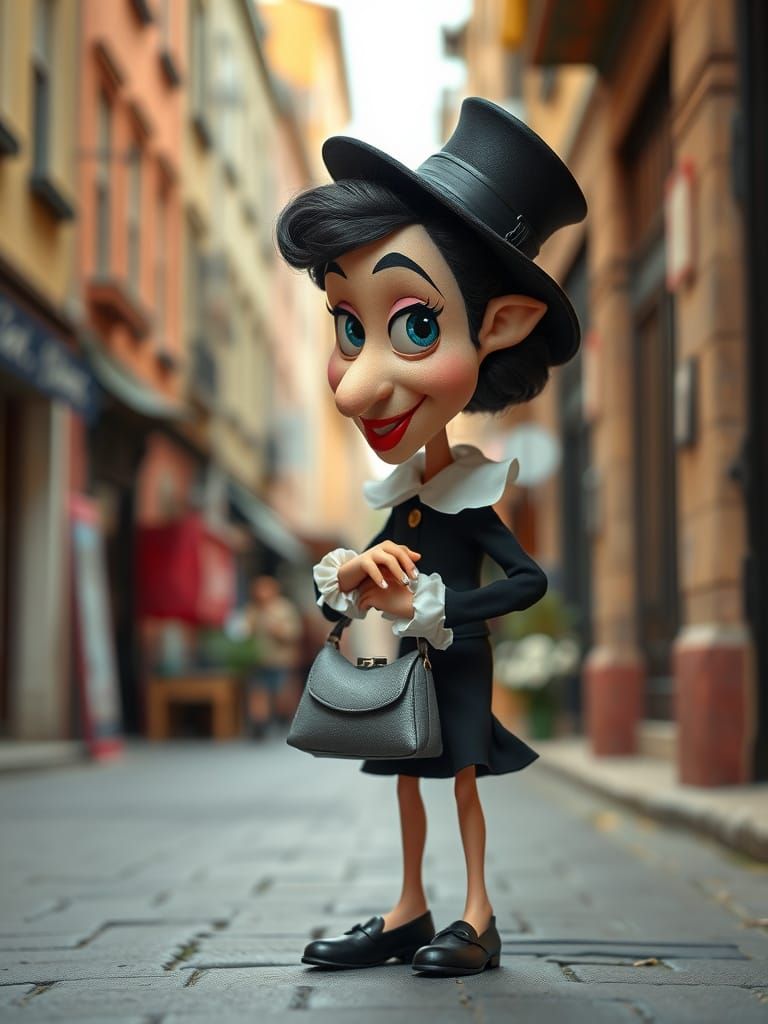 Vintage-Style Animation of a Puppet Woman with Exaggerated F...