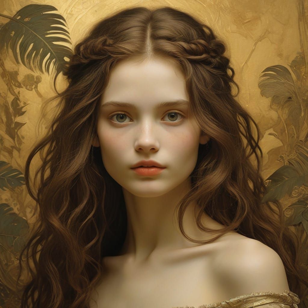 Ethereal Portrait of Gioconda in Golden Crepuscular Light