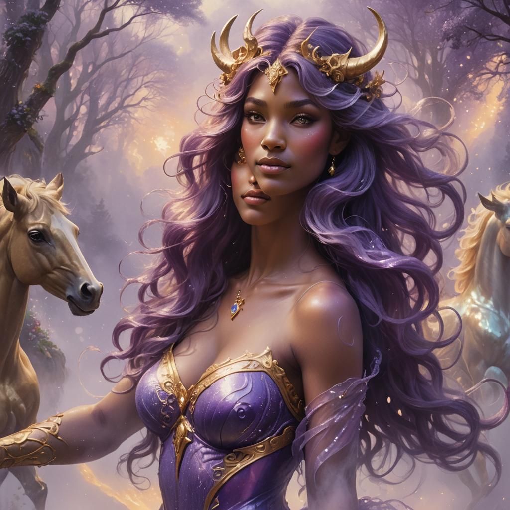 Ethereal Purple Centaur Portrait in Fantasy Art Style