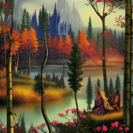 Elven City of Marble Roses in Golden Light