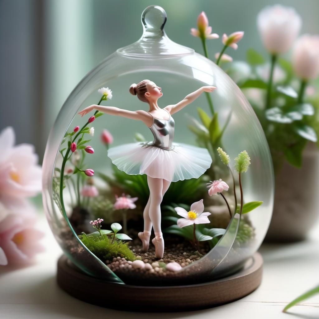 Ballerina in Spring Garden Terrarium: Digital Art