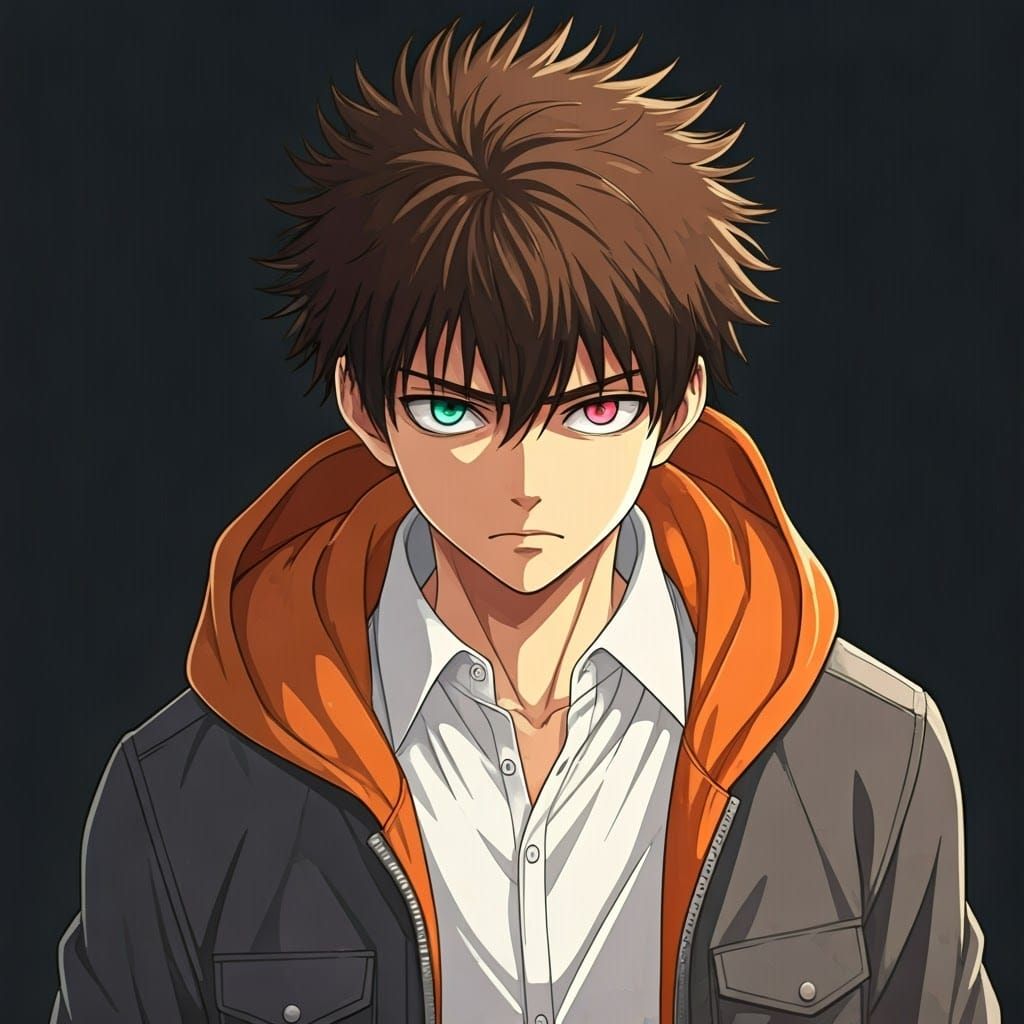 Heterochromia Boy Portrait in Anime Style