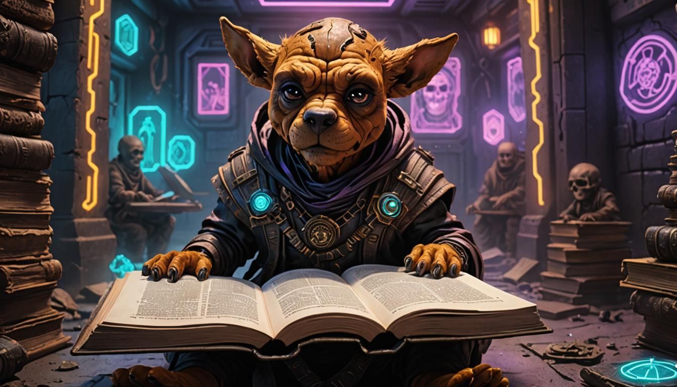 Necromancer Scrappy Doo in a Neo-Futuristic Setting