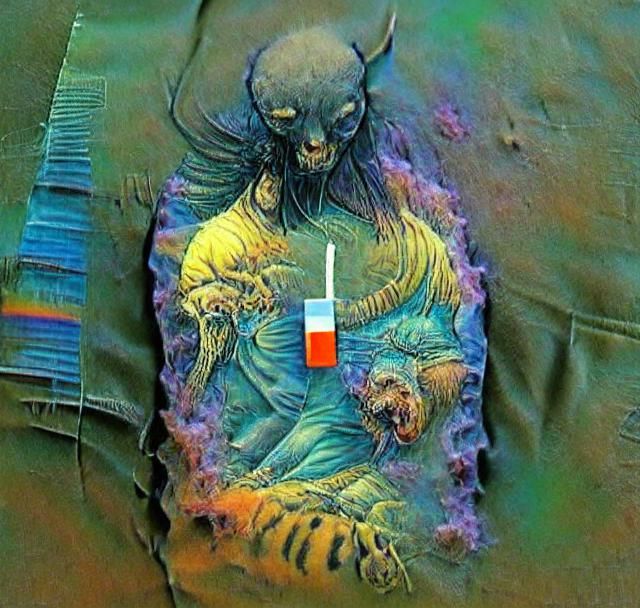 Terrifying Tigerstripe Monster in Surreal Horror Style