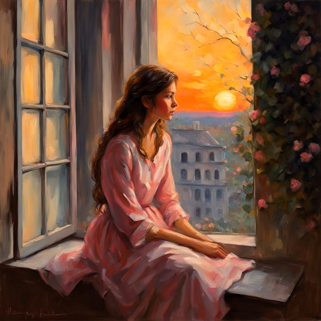 Melancholic Elegance in Textured Oil Painting