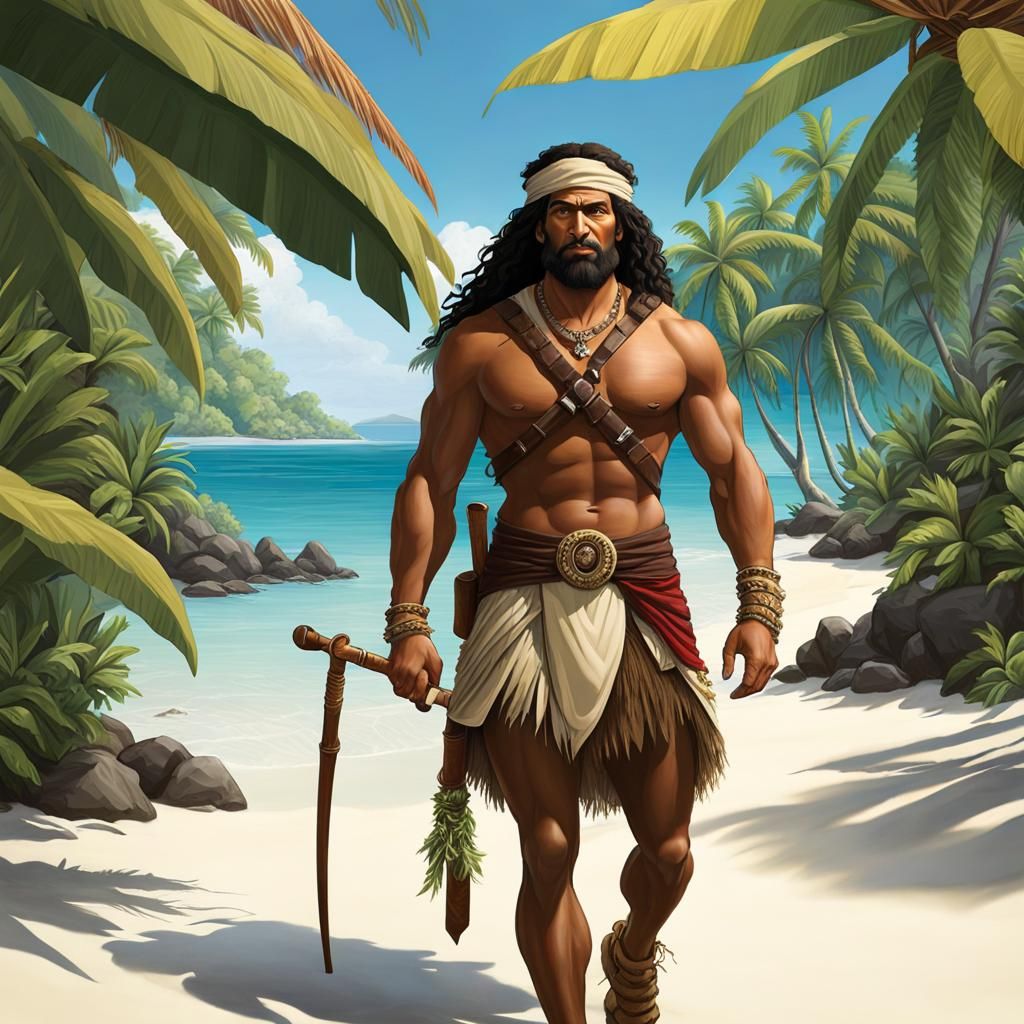Robinson Crusoe Meets Friday on Tropical Shore