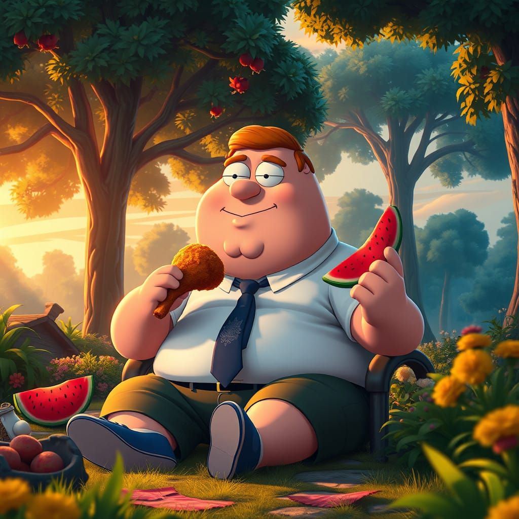 Peter Griffin in Vibrant Summer Wonderland
