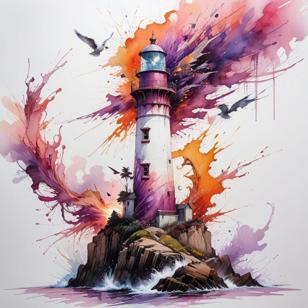 Ethereal Sunset Lighthouse Silhouette