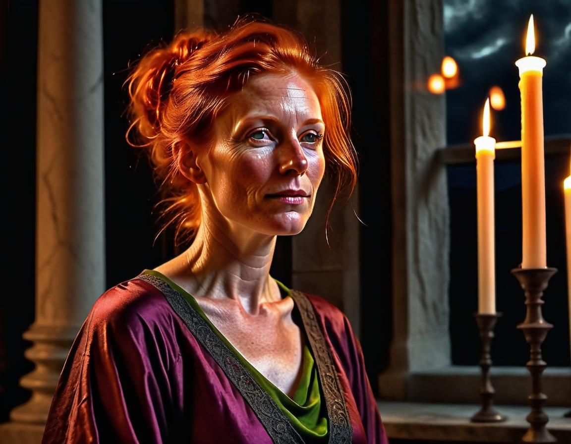 Renaissance Woman in Chiaroscuro Oil Painting