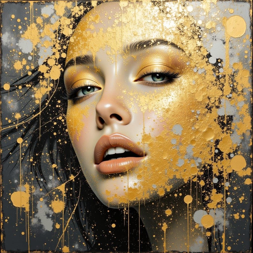 Exquisite Gold and Silver Abstract Painting