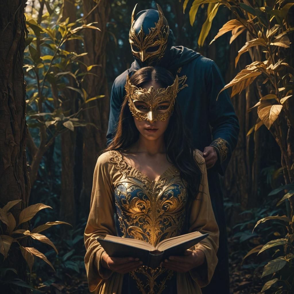 Dark Fantasy: Girl Reading with Masked Figure