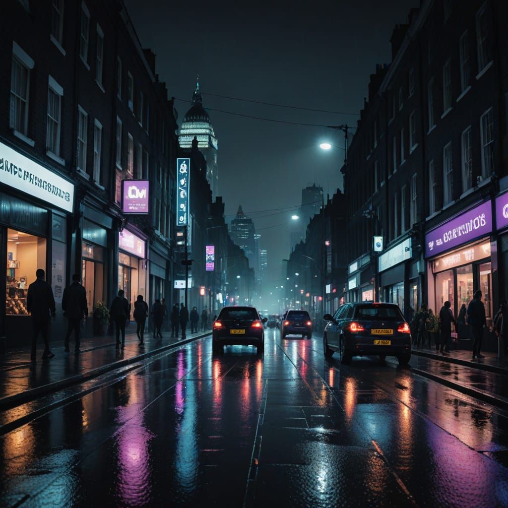 London Cityscape at Night in Moody Cinematic Style