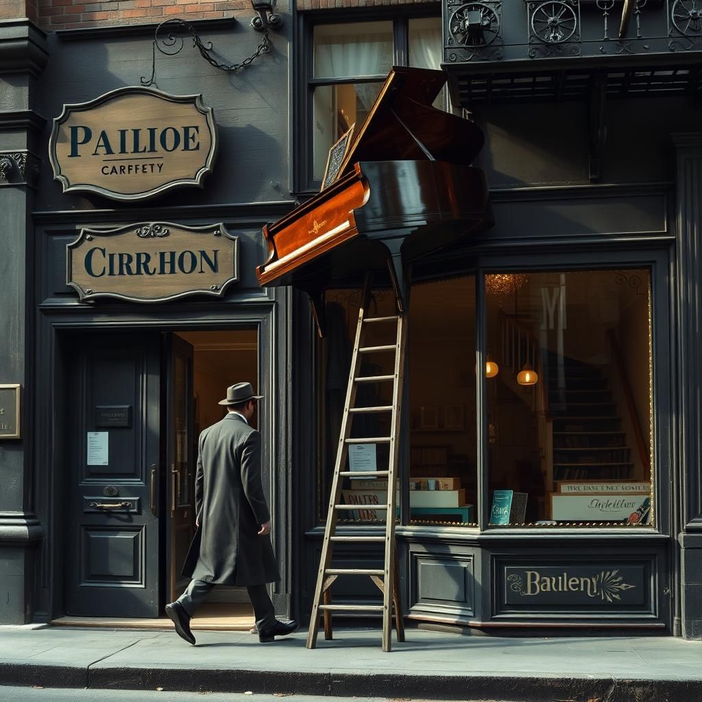 Surreal Encounter Under a Precarious Piano