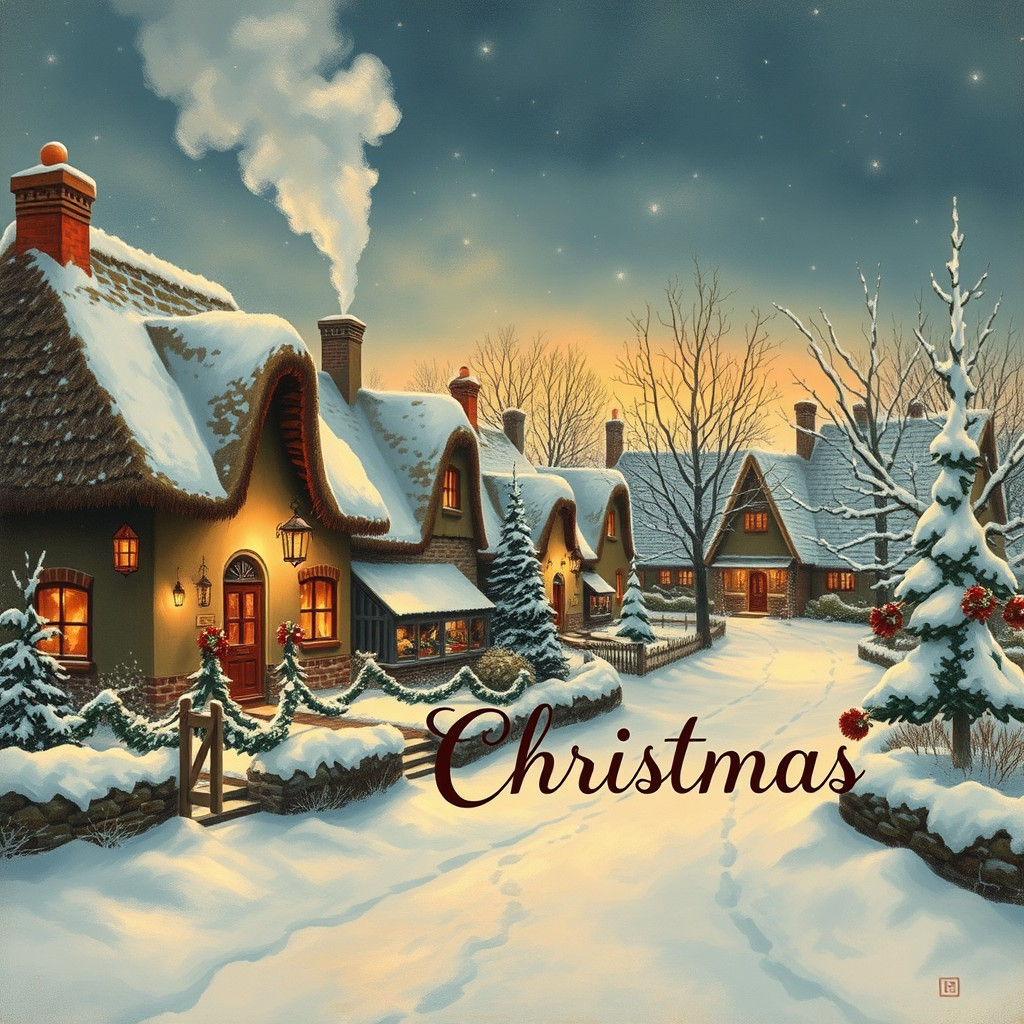 Vintage Christmas Village Scene in Rockwell Style