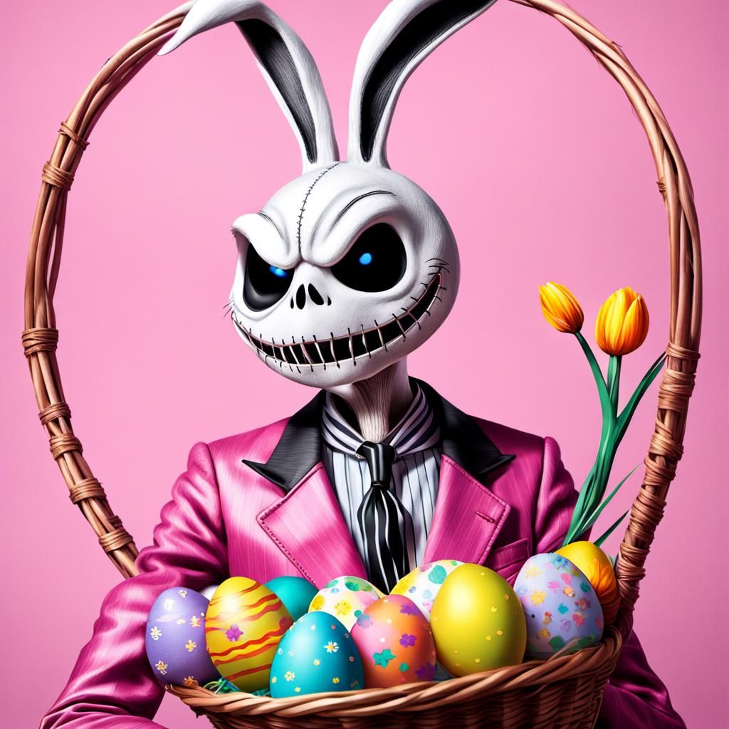 Jack Skellington as Easter Bunny: Hyperrealistic Splash Art