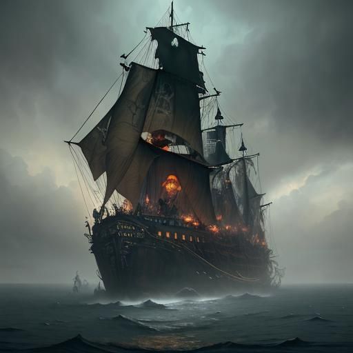 Zombie Pirate Horde Descending Flying Dutchman Ship