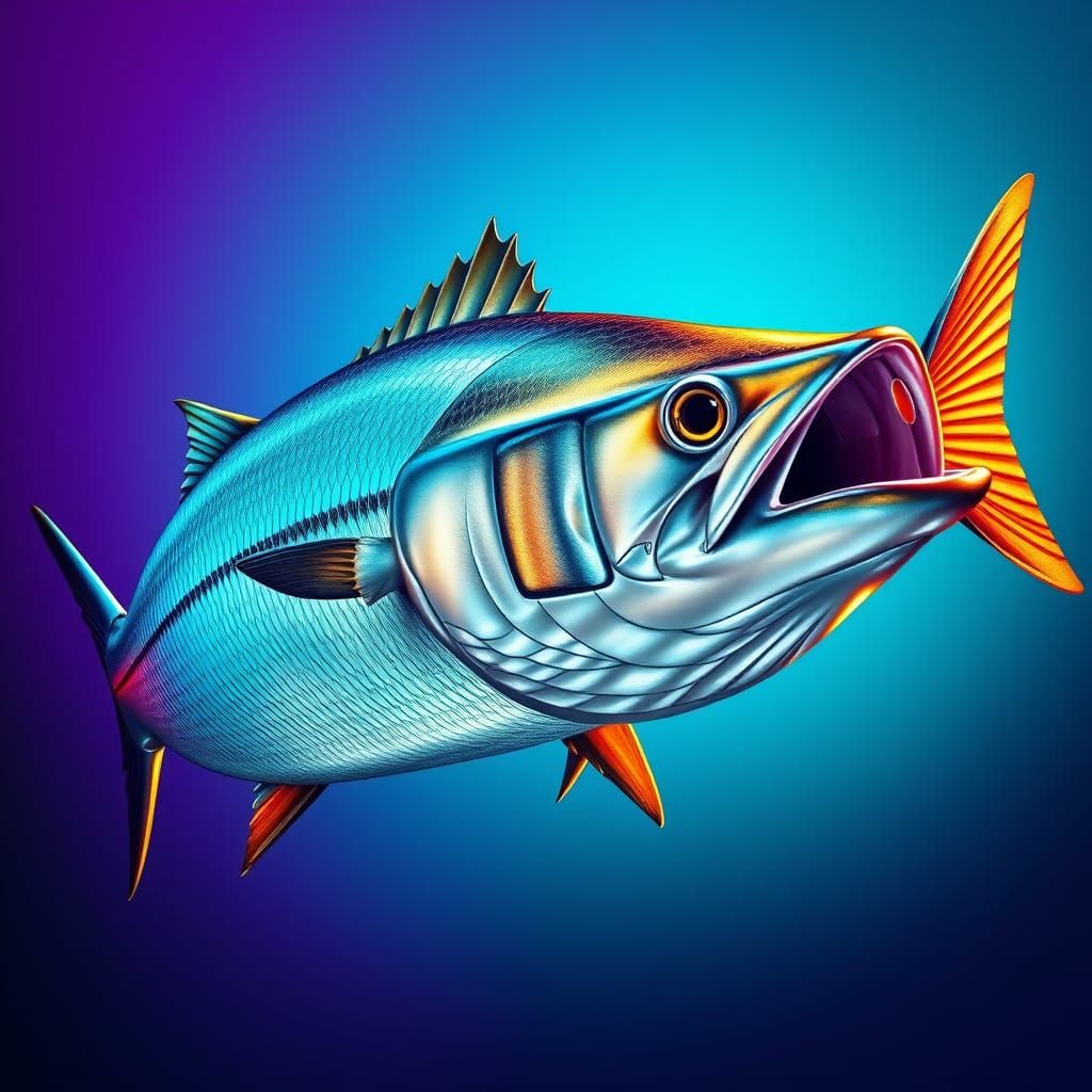Hyperrealistic King Fish in Vibrant, Turquoise-Purple Splend...