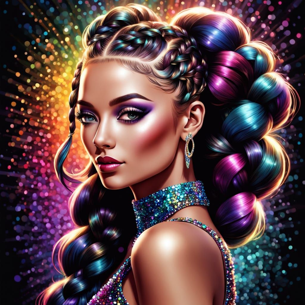 Glamorous Airbrush Art: Sparkling Girl with Braids