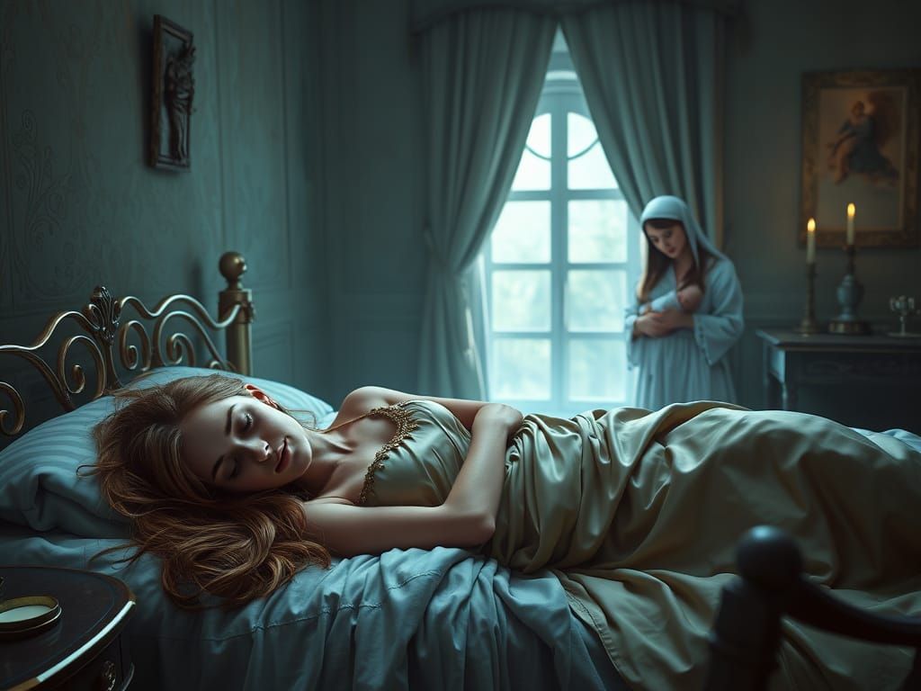 Roman Empress Slumbers in Opulent Bedroom