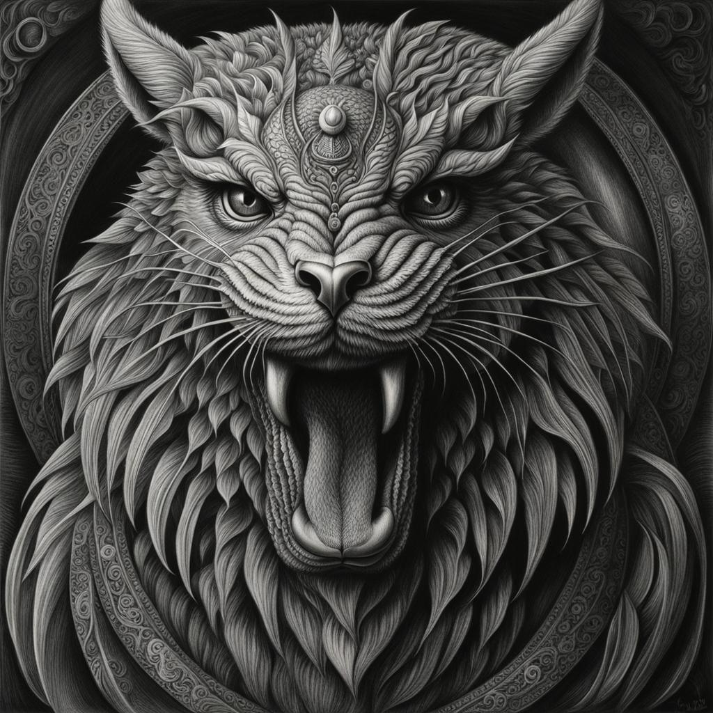 Hyperdetailed Charcoal Drawing of Mystical Creature
