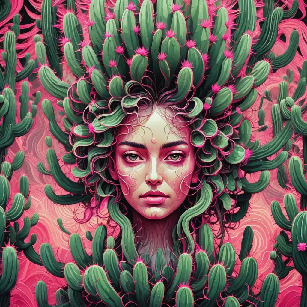 Neon Cactus Woman in Desert Landscape