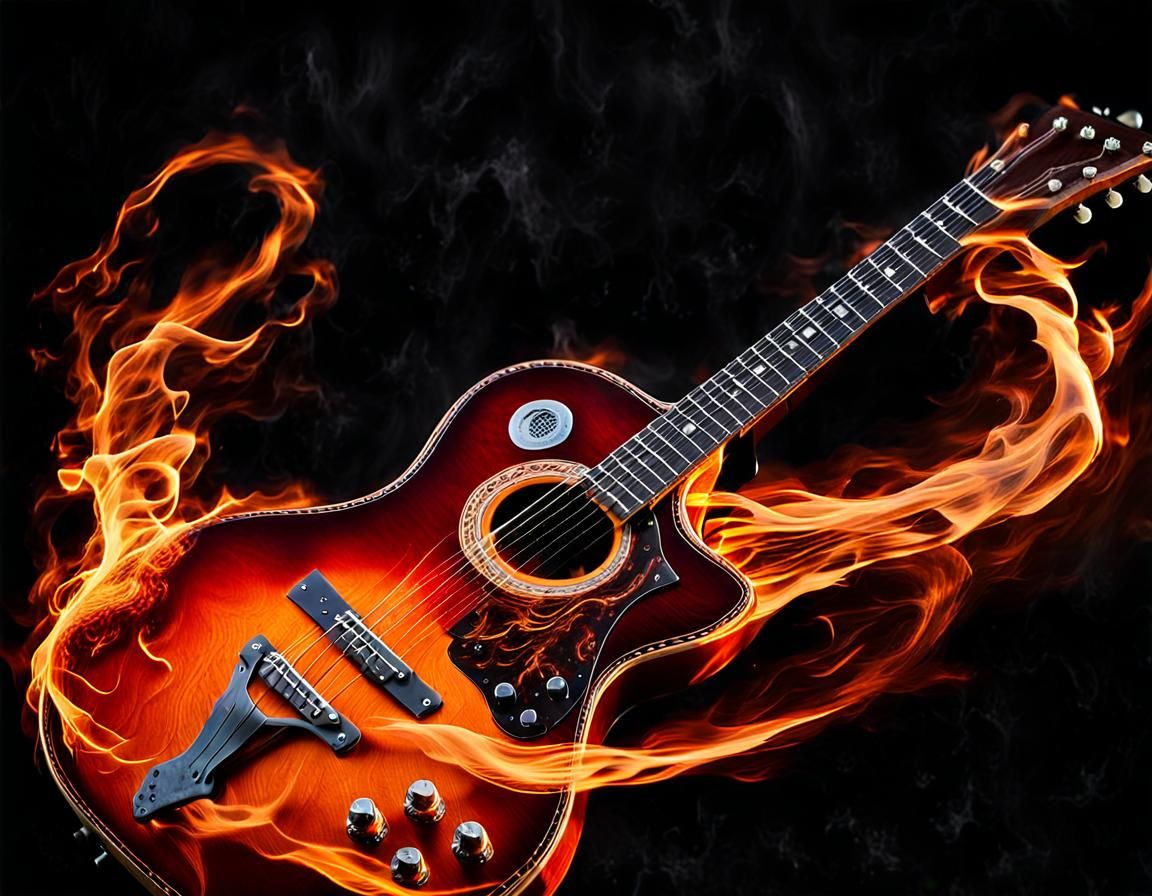Flaming Guitar in Surreal Cemetery Scene