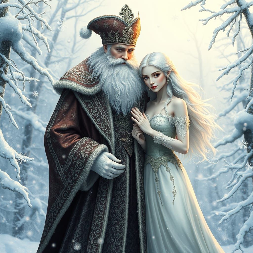 Majestic Winter Scene with Father Frost and the Ice Maiden