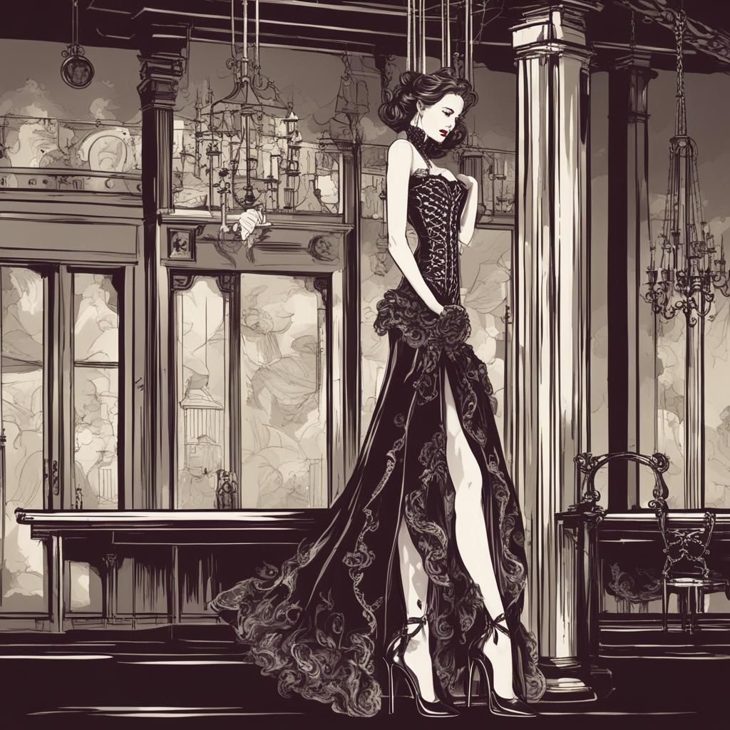 Elegant Woman in Corset Prepares for Evening Gown