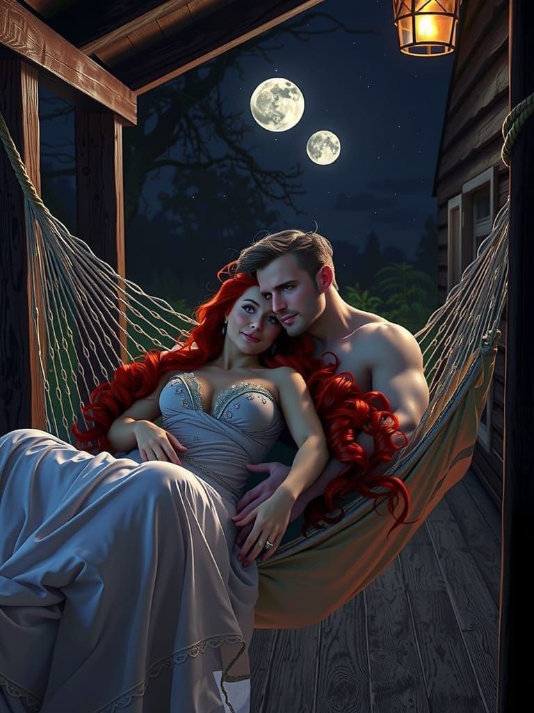 Enchanted Lovers in Hammock Under Moonlight