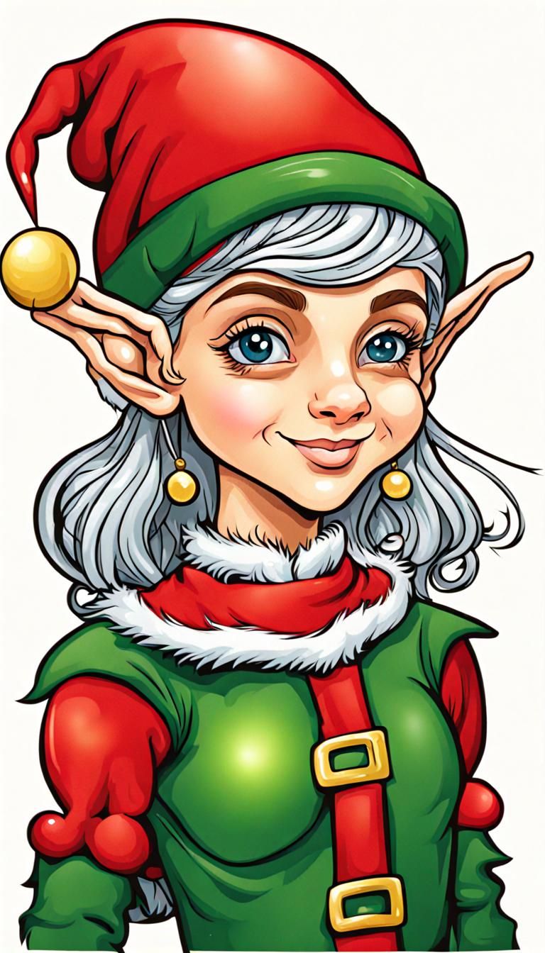 Cute Christmas Elf in Cartoon Style