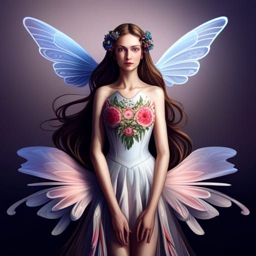 Elegant Fairy with Flower Dress, Dark Fantasy Art