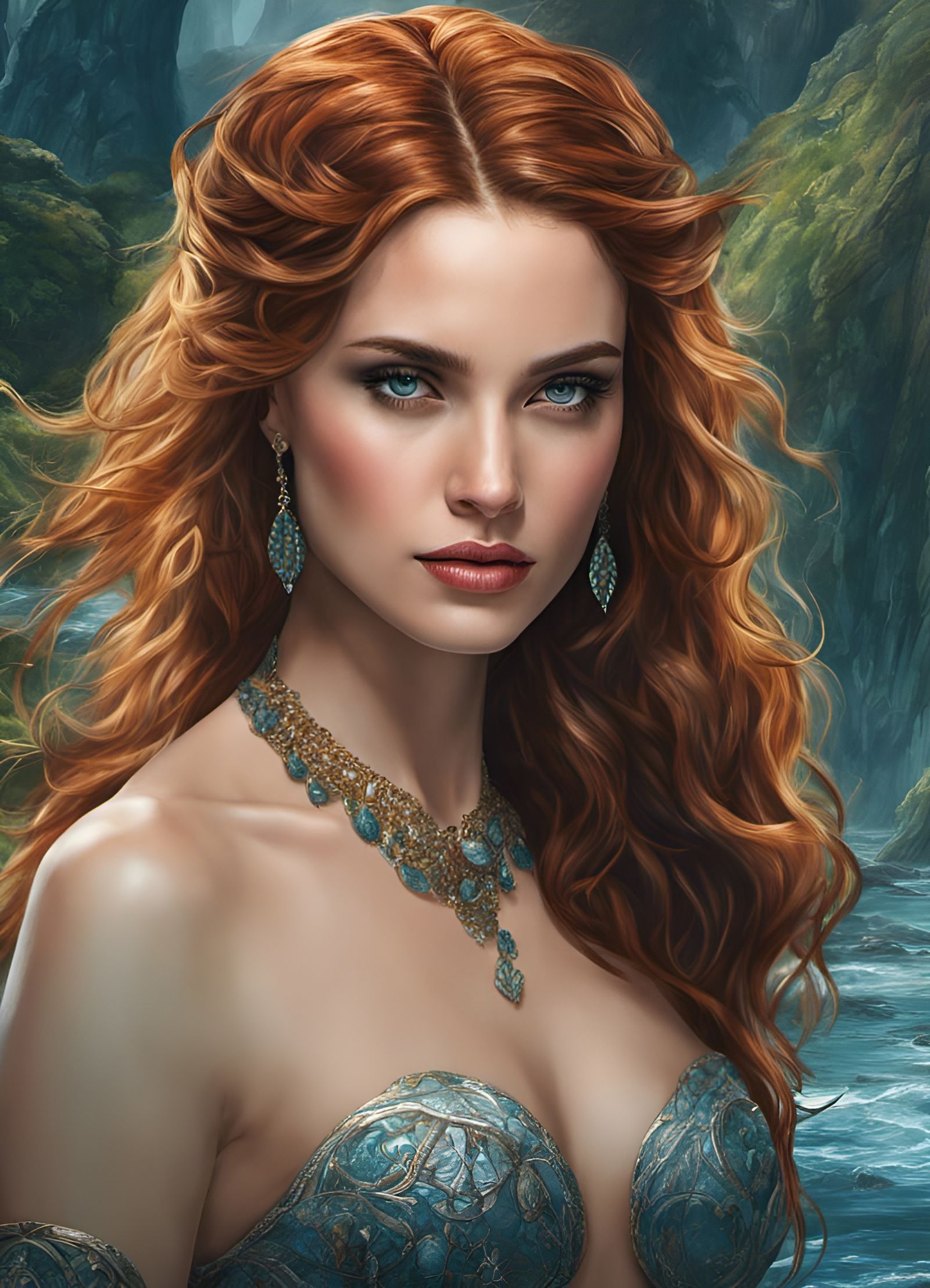 Detailed Mermaid Barbarian Goddess in Fantasy Water Reef