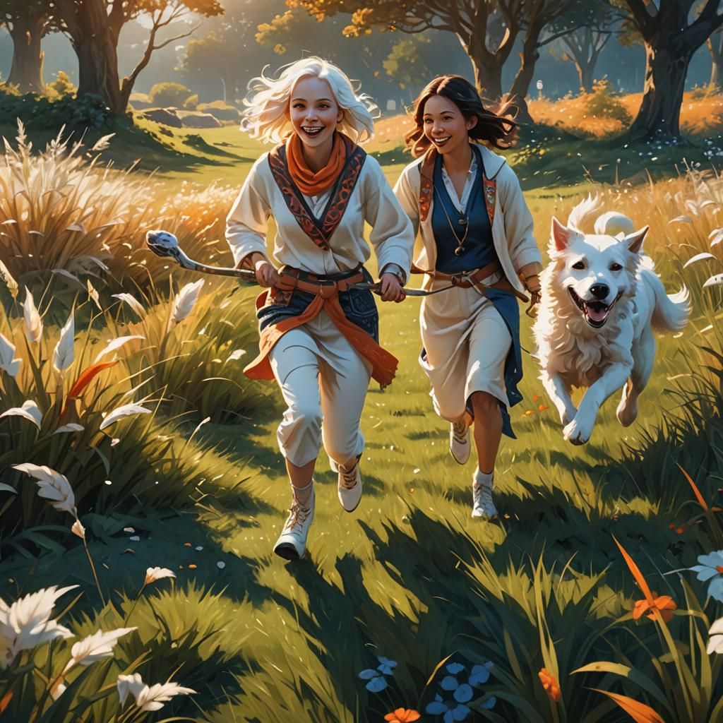 Fantasy Dog Runs with Girl: Matte Painting