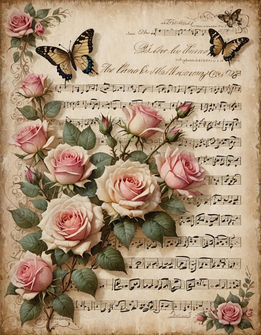 Ethereal Vintage Music Letter with Roses