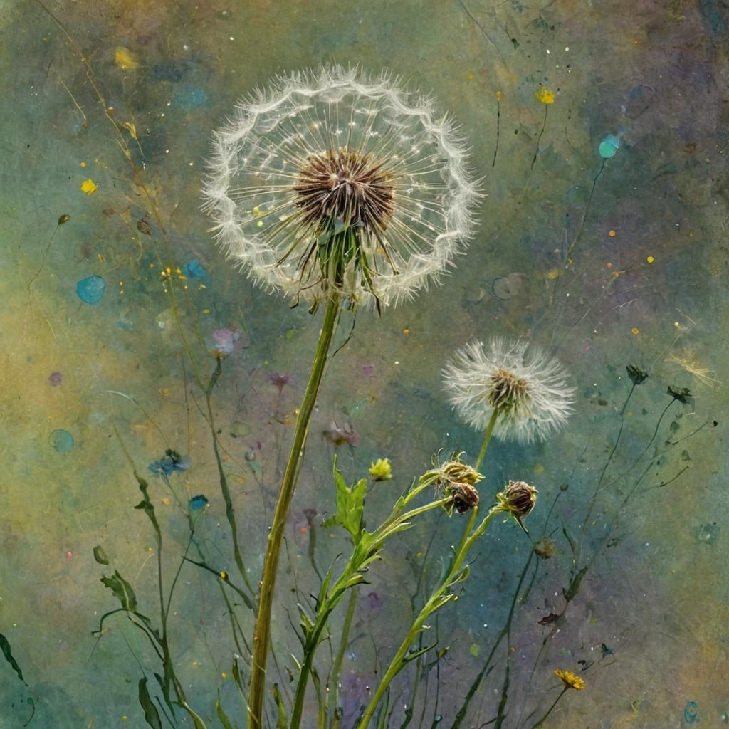 Dandelion Fairies in Art Nouveau Rayograph