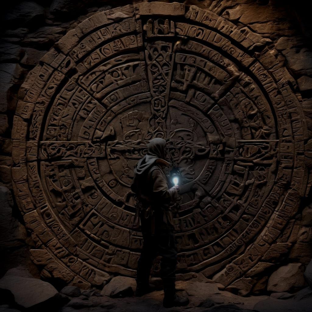 Mysterious Stone Gate in Dark Cave: Fantasy Art