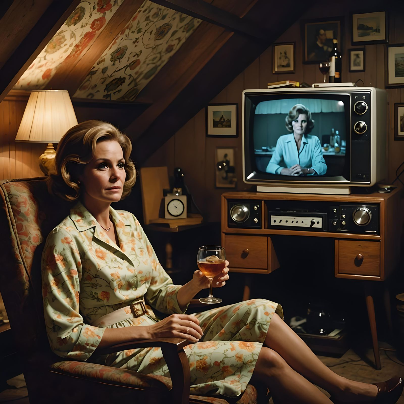 1970s Housewife's Attic Getaway: Hyperrealistic Cinematic St...