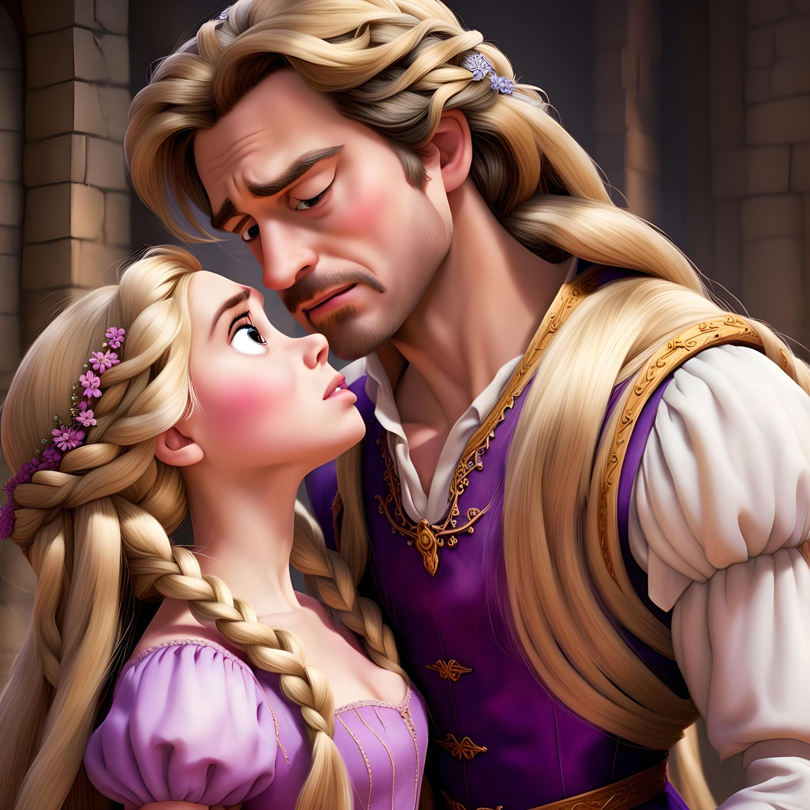 Rapunzel's Disdain: Prince Climbing Hair in Disgust