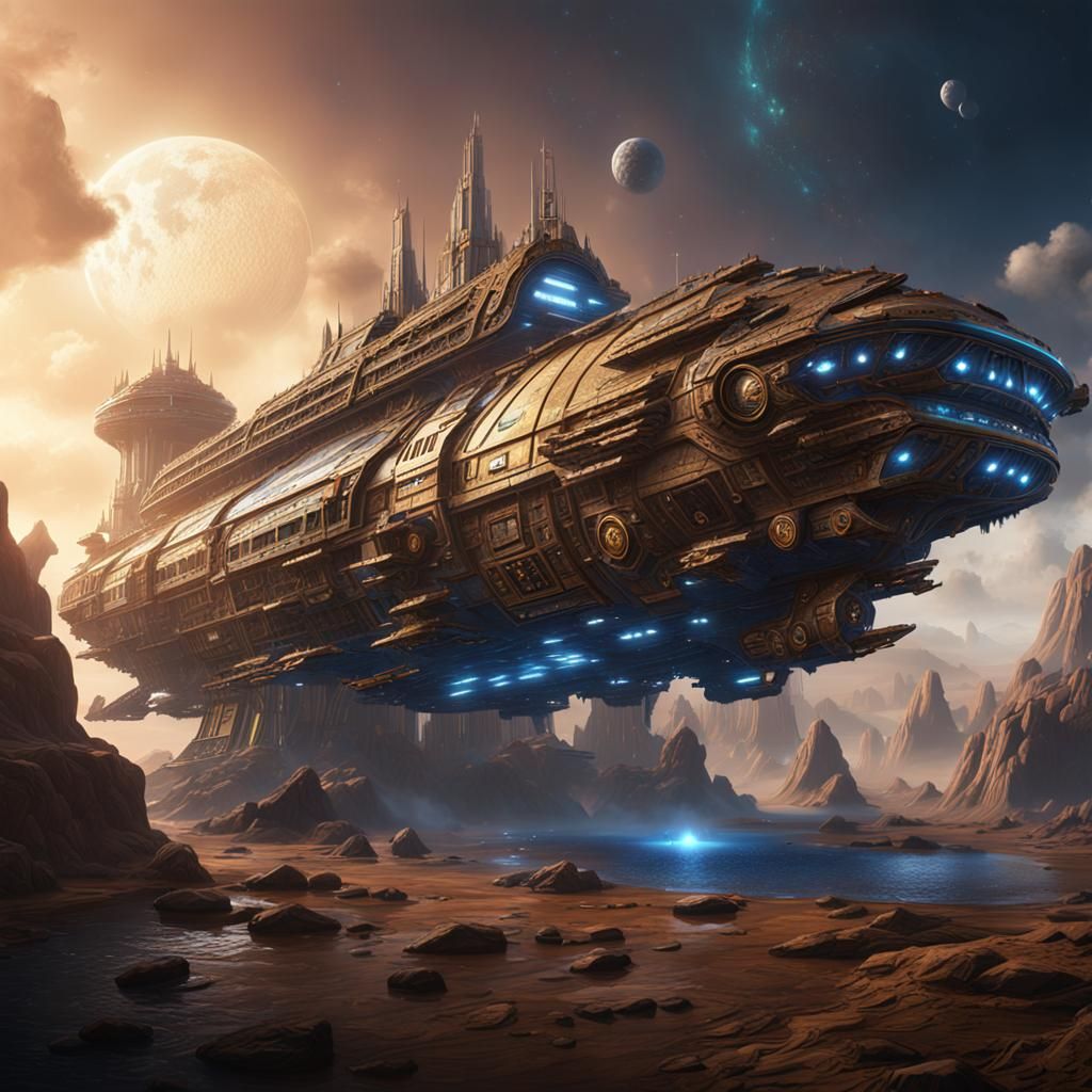 Detailed Spaceship Ark Matte Painting