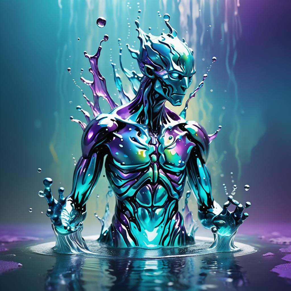 Shimmering Liquid Water Elemental in 3D Art Style
