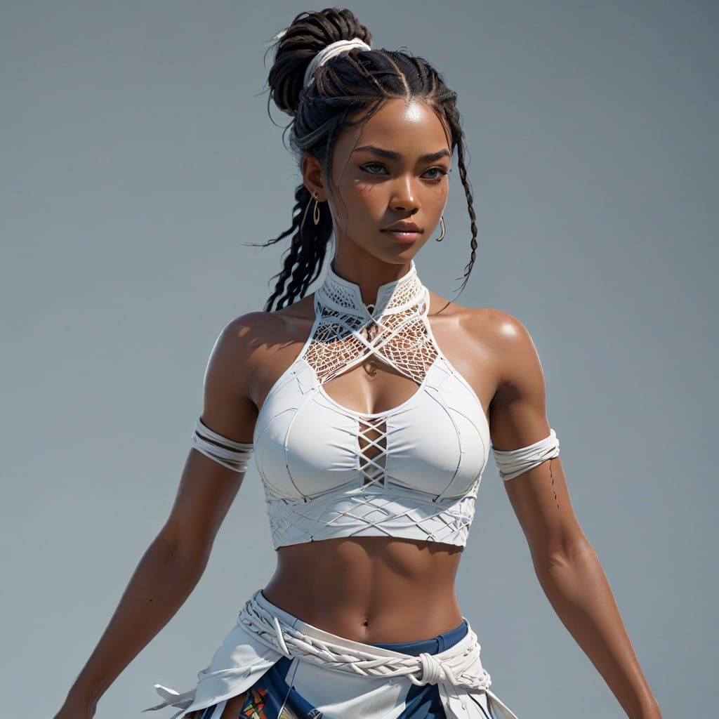 Vibrant Afro Girl in Anime-Inspired Keyframe Style