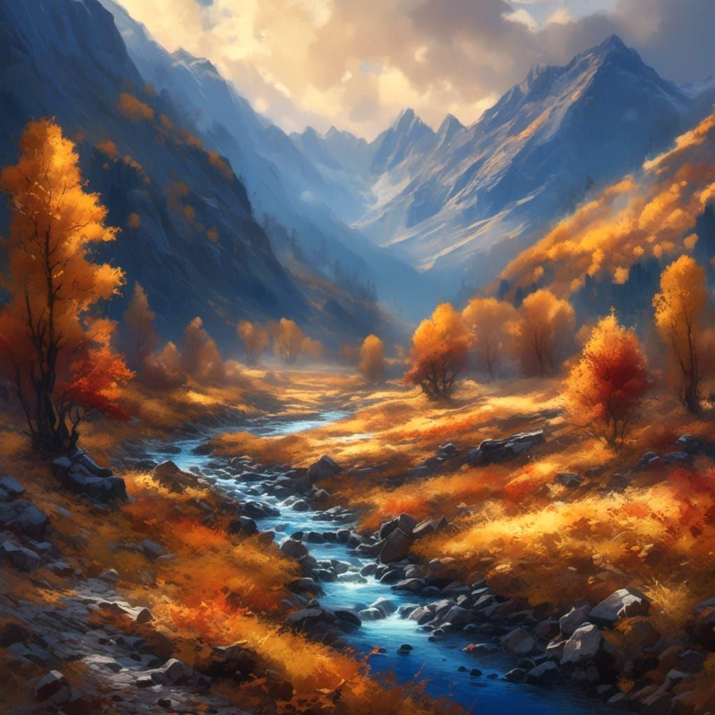 Autumn Mountain Stream in Golden Light