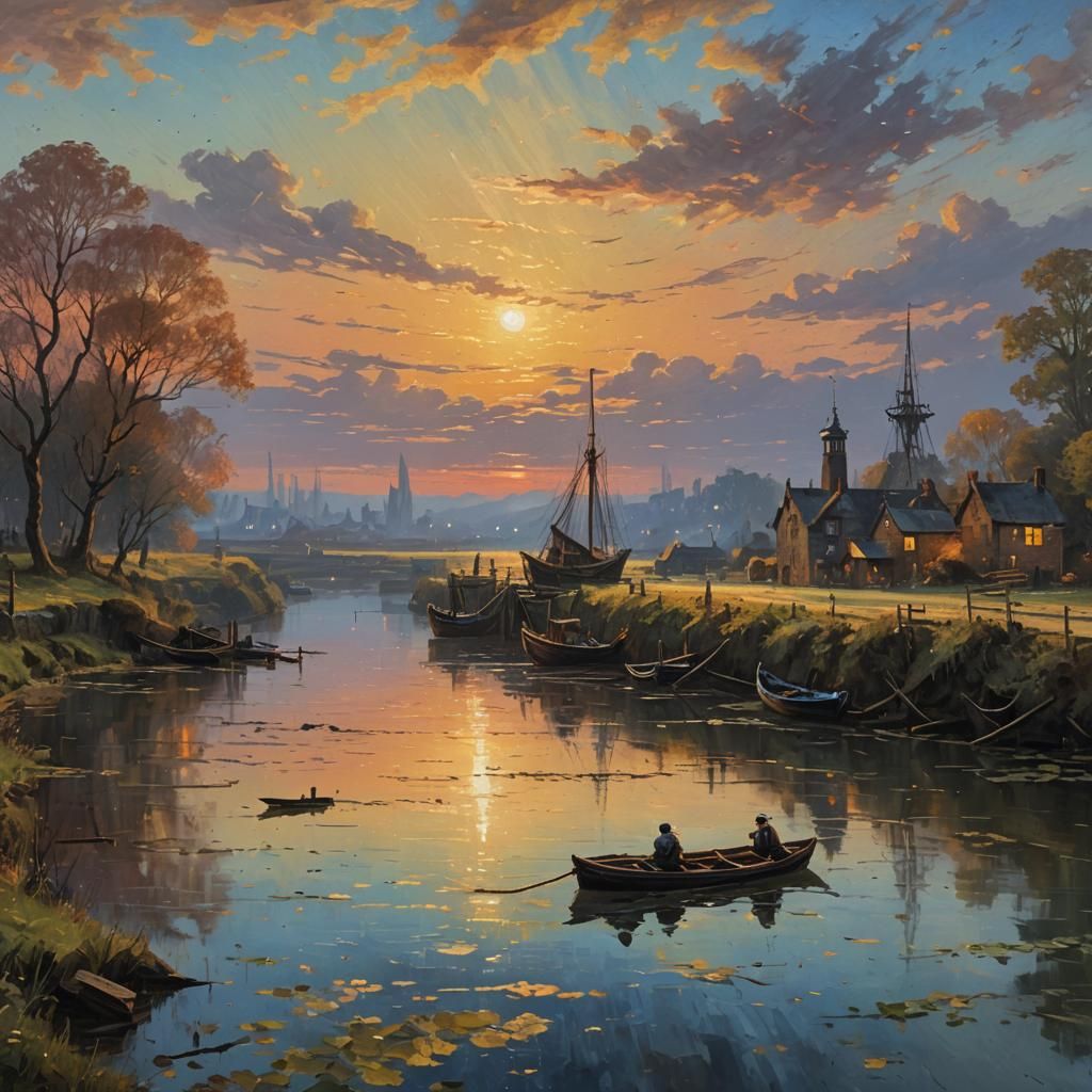 Vibrant Dusk: Impressionist Oil Painting in Hyperdetail