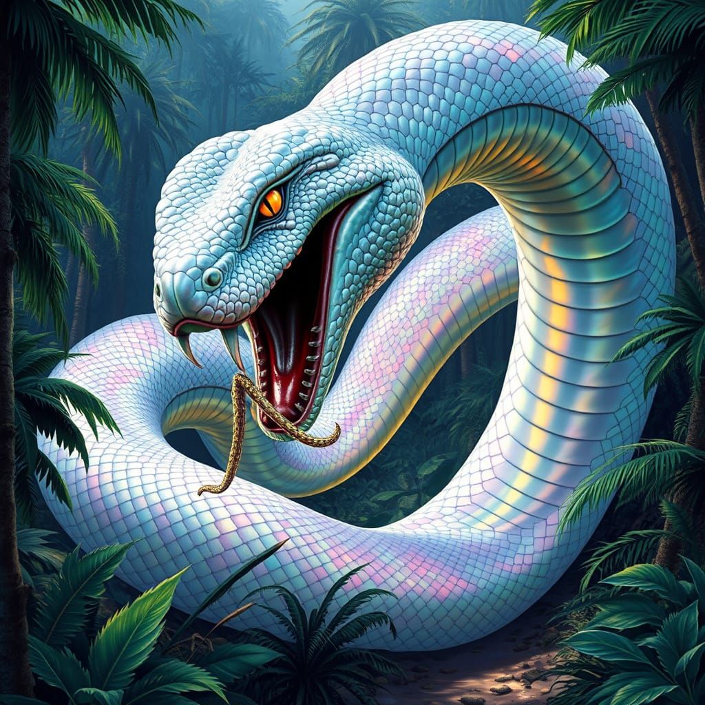 Ethereal White Serpent of the Jungle in Frazetta-Inspired Ar...