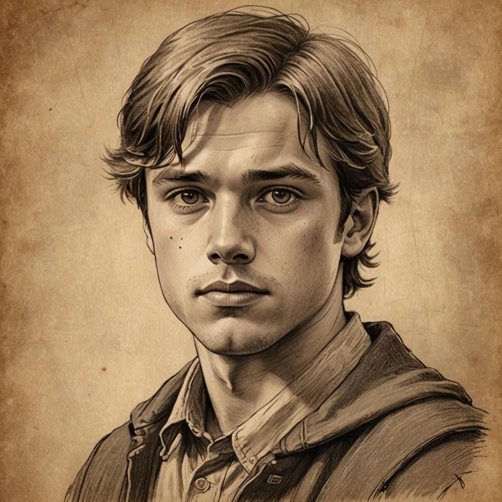 Peter Pevensie: Sepia Sketch Portrait with Pencil Shading