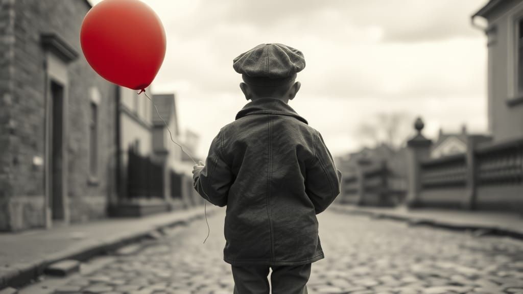 Boy With Red Balloon: Ansel Adams Style