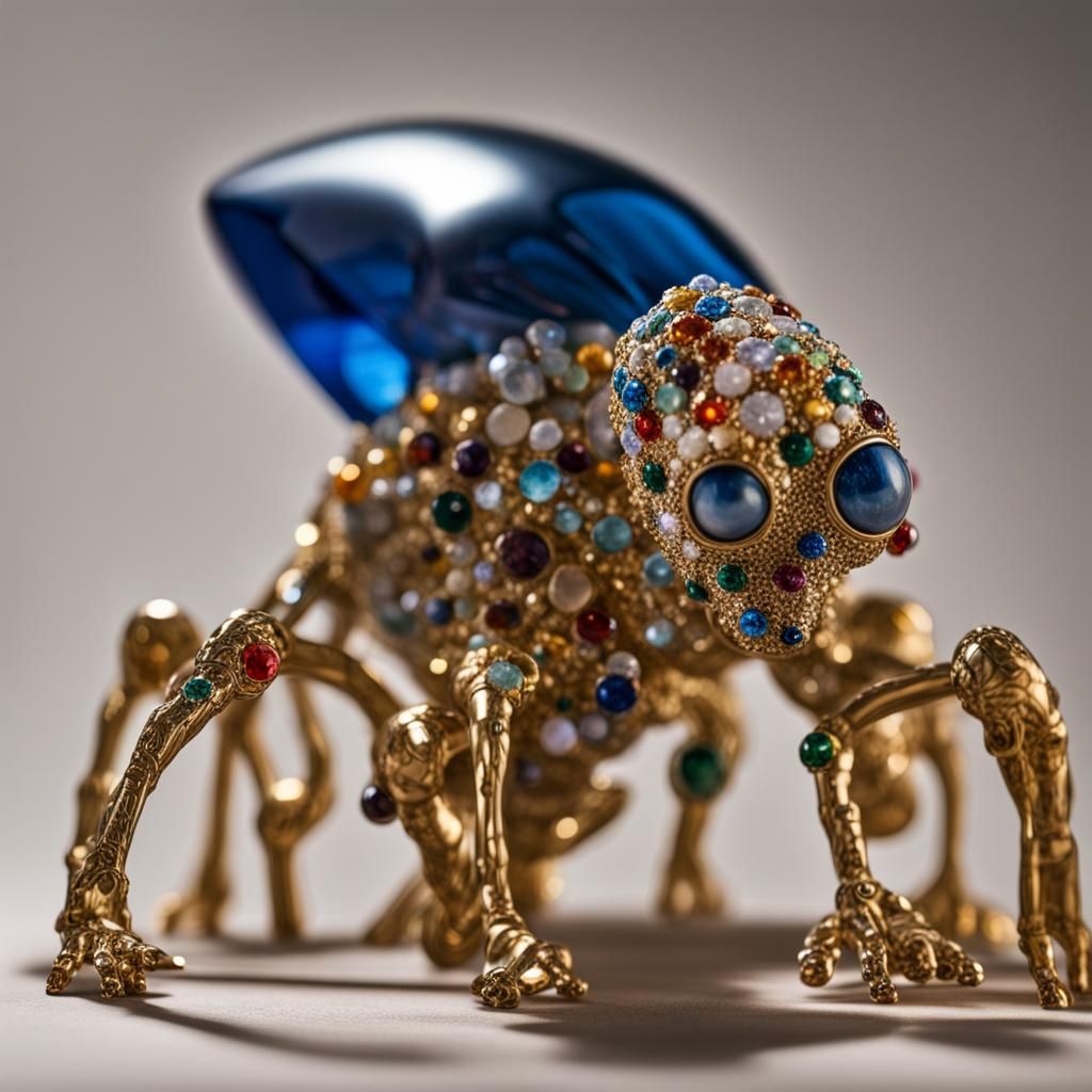 Gem and Crystal Alien Sculpture, Detailed Close-Up