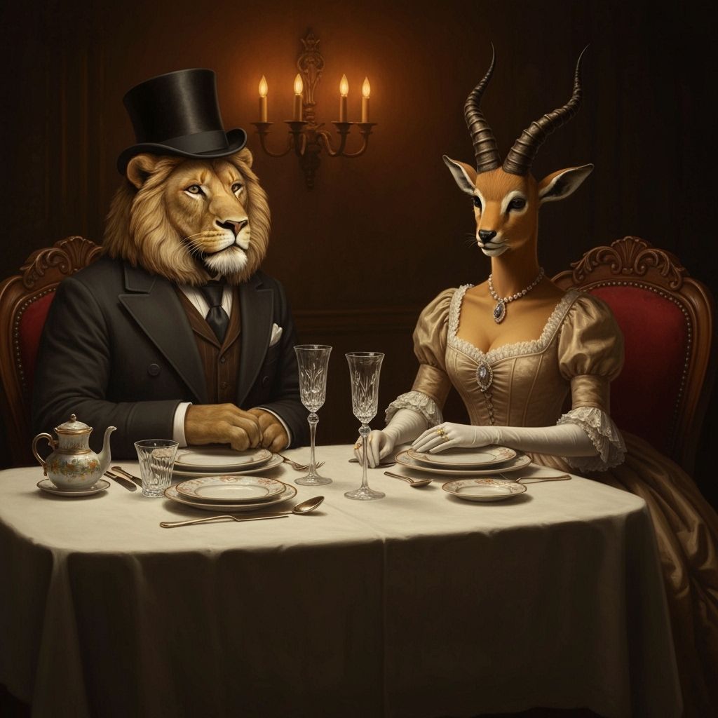 Victorian Lion and Gazelle Dining in Chiaroscuro